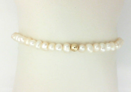Stretch Color Gemstone Bracelet in Gold Filled Yellow Round Pearl