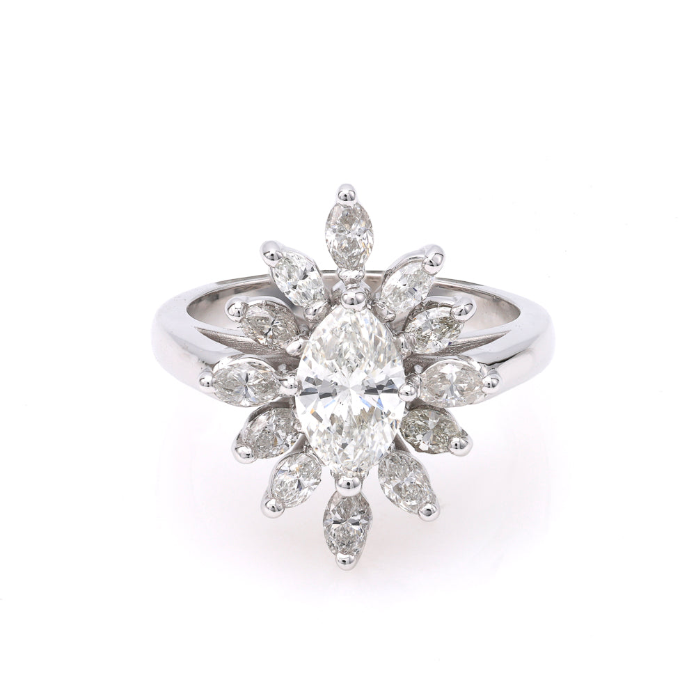 Marquise diamond ring in white gold.