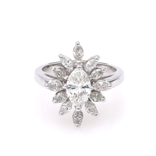 Marquise diamond ring in white gold.