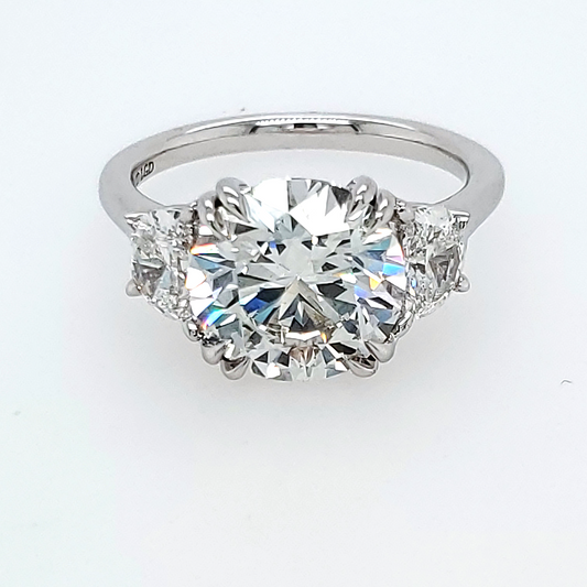 Three Stone Lab-Grown Diamond Complete Engagement Ring in 14 Karat White with 4.01ctw G VS2 Round Lab Grown Diamond