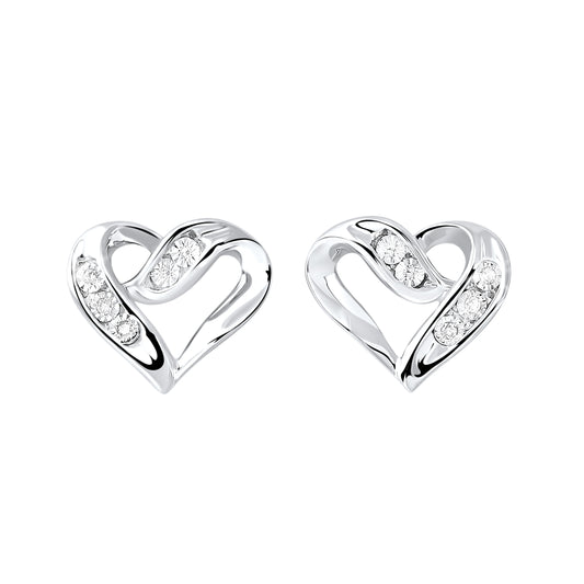 Heart Natural Diamond Earrings in Sterling Silver White with 0.02ctw Round Diamonds