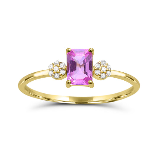 Pink sapphire ring with diamonds, yellow gold.