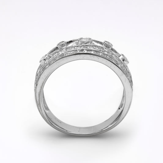 14K white gold ring with round diamonds.