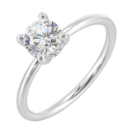 14K white gold ring with round diamonds.