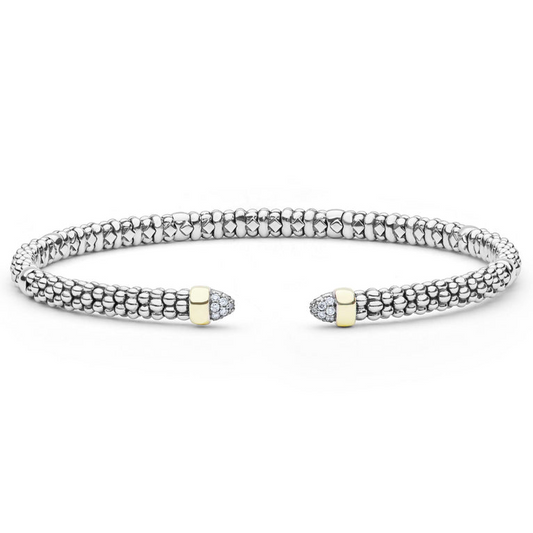 Lagos Signature Caviar Collection Natural Diamond Bracelet in Sterling Silver - 14 Karat White - Yellow
