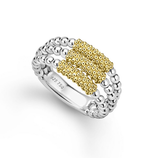 Sterling silver ring with gold beaded design.