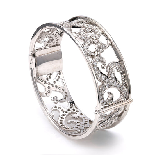 14k white gold diamond filigree bracelet.