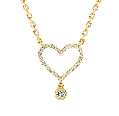 Heart-shaped yellow gold necklace with diamond pendant.