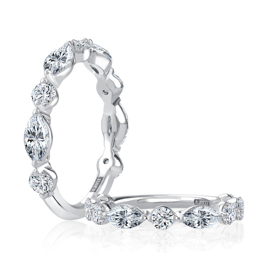 Natural Diamond Ladies Wedding Band in 14 Karat White with 0.60ctw Marquise Diamonds