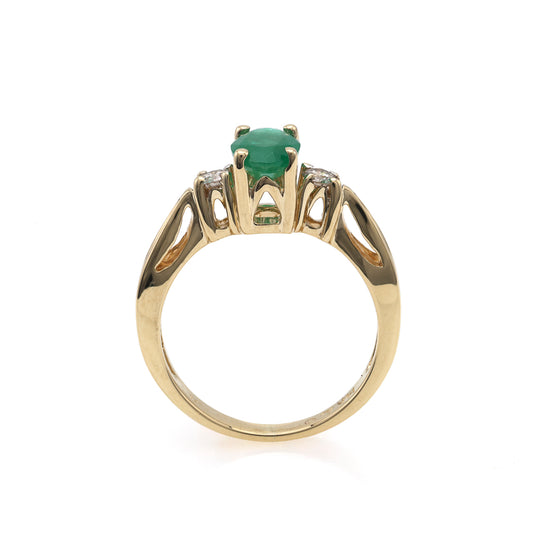 Marks Estate Department 2 Color Gemstone Ring in 14 Karat Yellow Gold with 1 Oval Emerald 0.67ctw