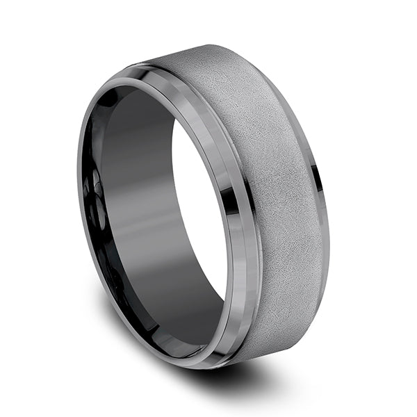 Tantalum grey carved band, polished satin finish.
