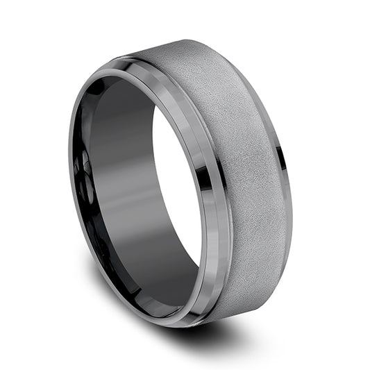 Tantalum grey carved band, polished satin finish.