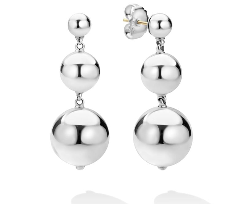 Sterling silver polished drop earrings.