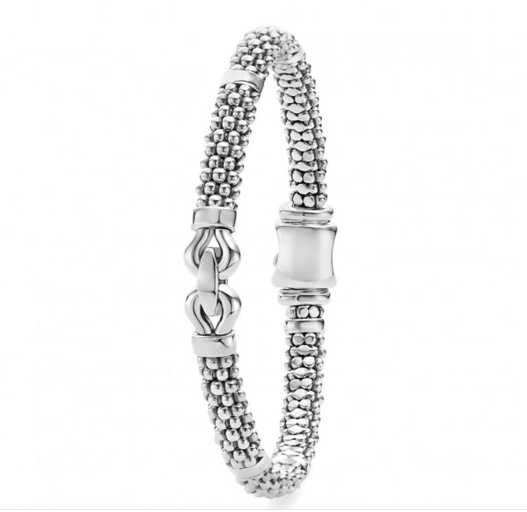 Sterling silver caviar rope bracelet, elegant design.