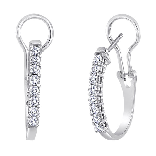 14k white gold diamond hoop earrings.
