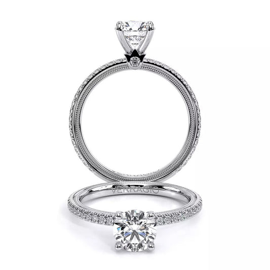 Solitaire Hidden Accent Natural Diamond Semi-Mount Engagement Ring in 14 Karat White Round Diamond, Color: G, Clarity: VS2, totaling 0.30ctw