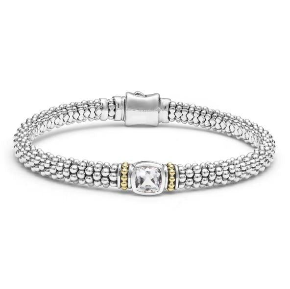 Caviar Color Collection Color Gemstone Bracelet in Sterling Silver - 18 Karat Yellow with 1 Cushion White Topaz
