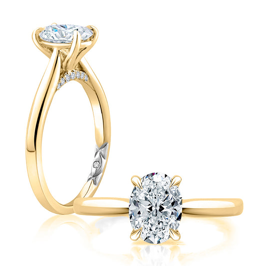 Diamond Accent Solitaire Semi-Mount Engagement Ring in 14 Karat Yellow with 0.03ctw G/H SI1-SI2 Round Diamonds