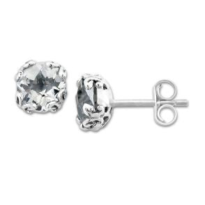 Stud Color Gemstone Earrings in Sterling Silver White with 2 Round Topazes 7mm