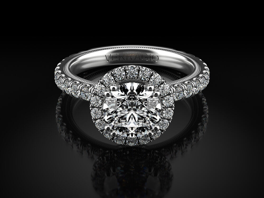 Renaissance Collection Halo Vintage Mined Diamond Engagement Ring in 14 Karat White with 0.90ctw F/G VS2 Round Diamonds