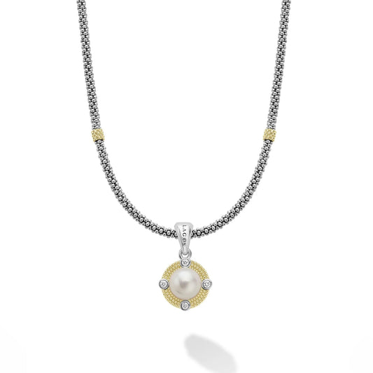 Lagos Luna Collection Natural Diamond Necklace in Sterling Silver - 18 Karat White - Yellow with 0.13ctw Round Diamonds