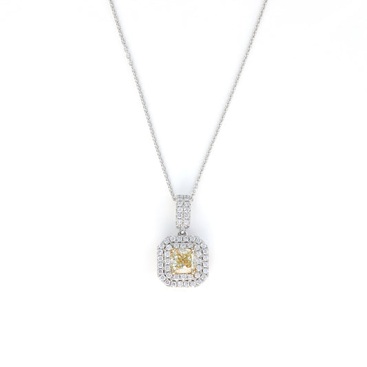 Yerushalmi Brothers Natural Diamond Necklace in 18 Karat White Yellow Gold with 0.92ctw SI2 Cushion Diamond