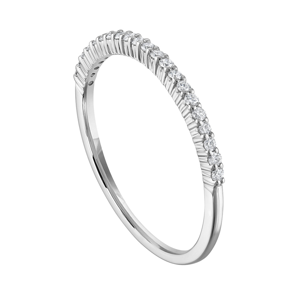14K white gold diamond band, round stones.