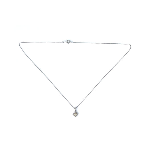 ReMARKable Estate Natural Diamond Necklace in 10 Karat White Yellow Gold with 0.12ctw Yellow I1 Princess Diamond