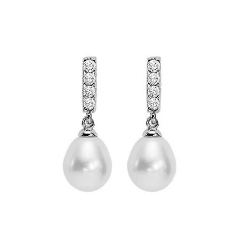 Semi-Precious Color Collection Drop Color Gemstone Earrings in Sterling Silver White with 2 Freshwater Pearls