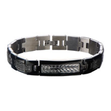 Stainless steel black-grey alternating link bracelet.