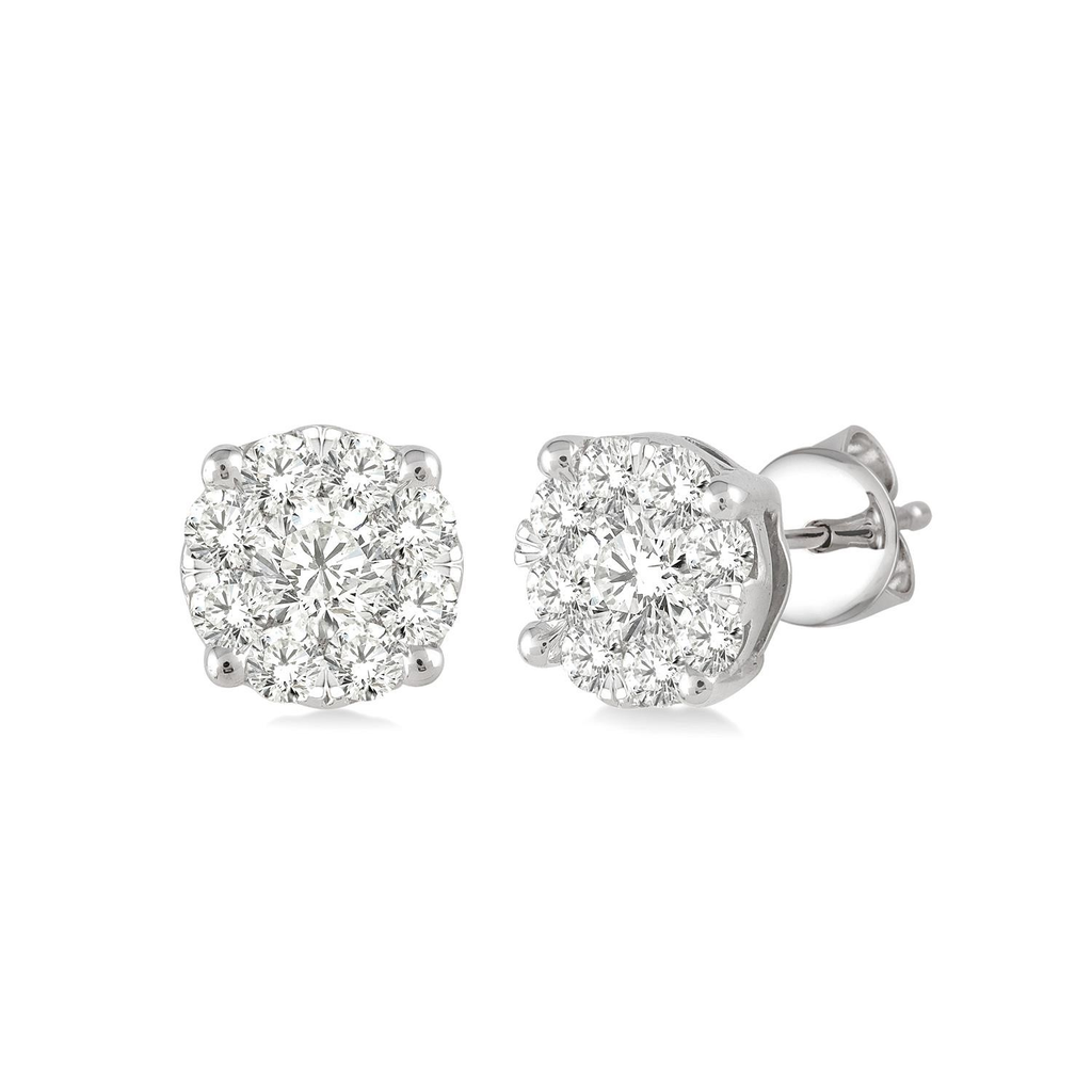 Lovebright Collection Stud Natural Diamond Earrings in 14 Karat White with 0.98ctw Round Diamonds