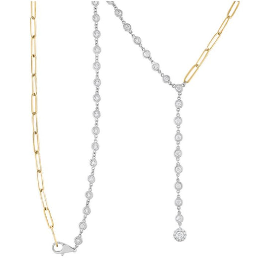 Natural Diamond Necklace in 14 Karat White - Yellow with 2.30ctw Round Diamond
