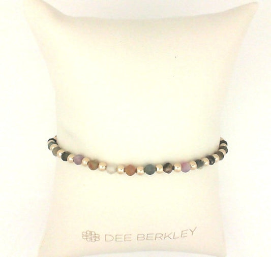 Stretch Color Gemstone Bracelet in Gold Filled Yellow Round Tourmaline
