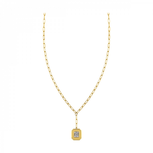 Yellow gold necklace with diamond pendant.