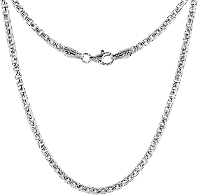 14K white gold round box chain necklace.