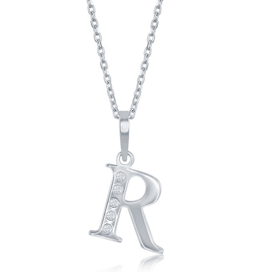 Sterling silver "R" necklace with diamonds.