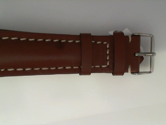 Brown leather watch band with buckle clasp.