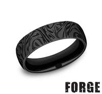 Black titanium band with carved design.