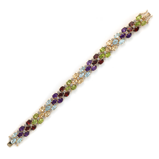 ReMARKable Estate Alternating Link Color Gemstone Bracelet in Sterling Silver Yellow with 57 Oval Multi-Stones