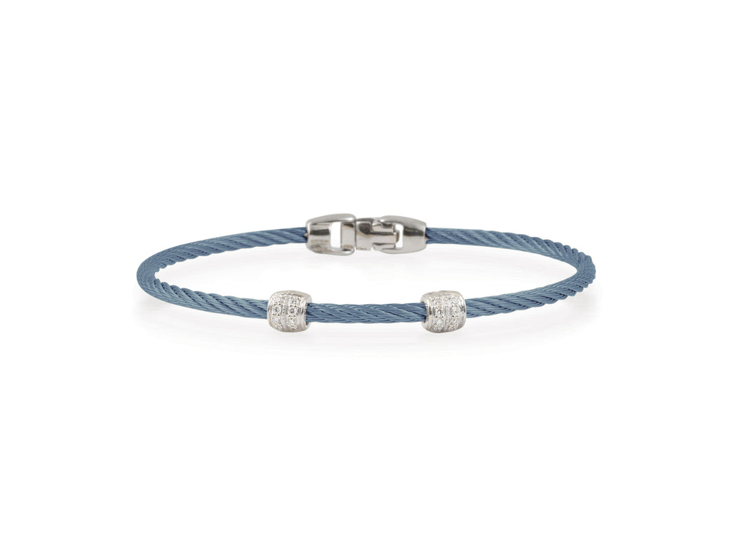 Natural Diamond Bracelet in Stainless Steel - 18 Karat White - Blue with 0.13ctw Round Diamond