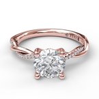 Side Stone Natural Diamond Semi-Mount Engagement Ring in 14 Karat Rose Round Diamond, Color: G/H, Clarity: SI1, totaling 0.10ctw