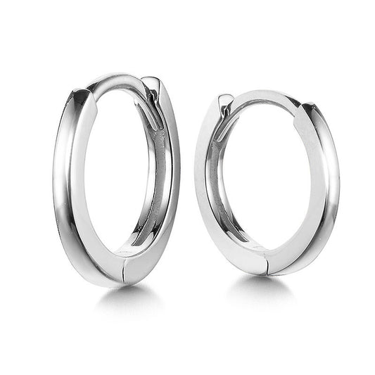 14K white gold huggie earrings, polished finish.