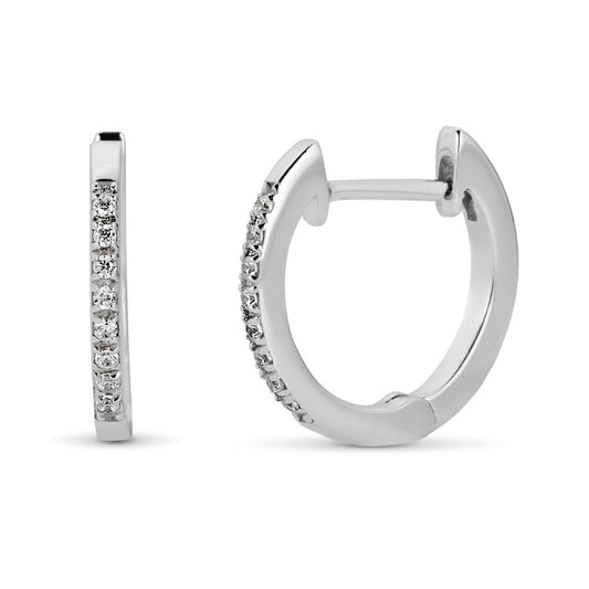 Small Hoop Natural Diamond Earrings in 14 Karat White with 0.08ctw Round Diamond
