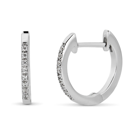ReMARKable Designs Small Hoop Earth Mined Diamond Earrings in 14 Karat White Gold with 0.08ctw Round Diamonds
