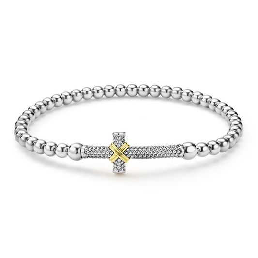 Sterling silver bracelet with gold accents.