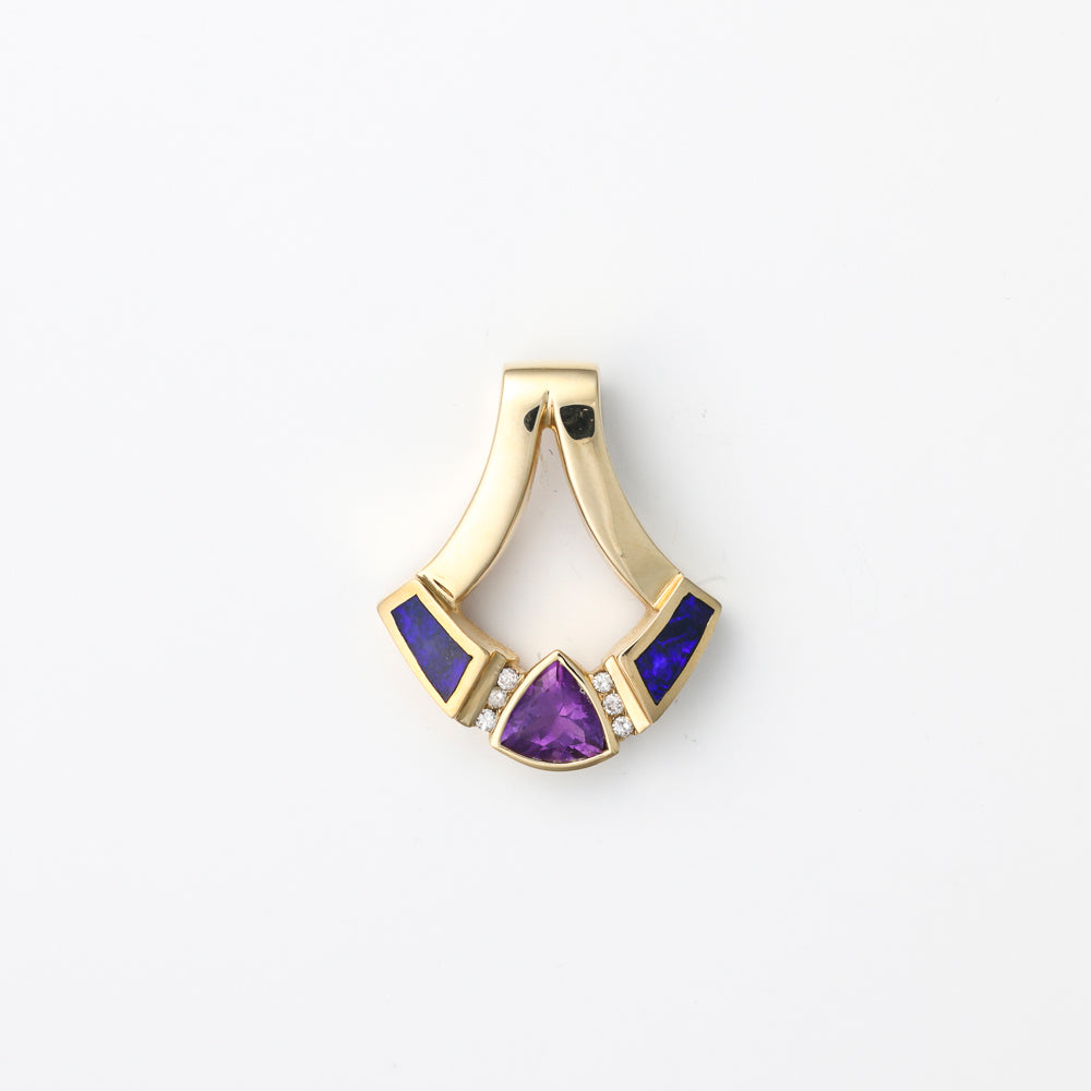Trillian amethyst, blue opals, diamond accents.