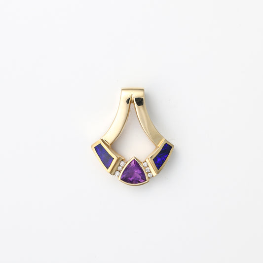 Trillian amethyst, blue opals, diamond accents.
