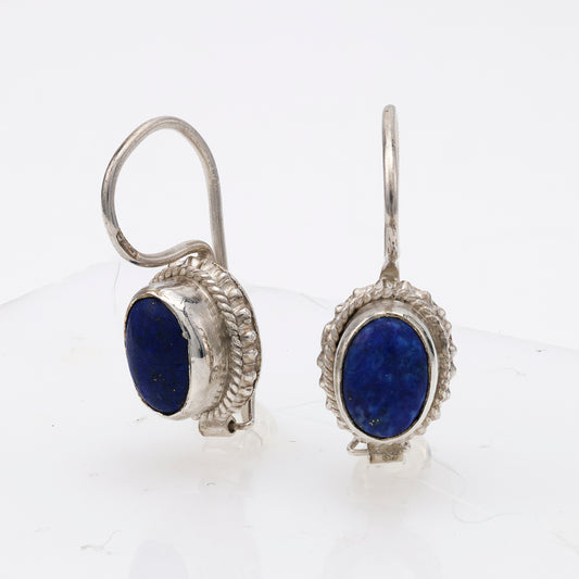 Sterling silver earrings with cabochon lapis.