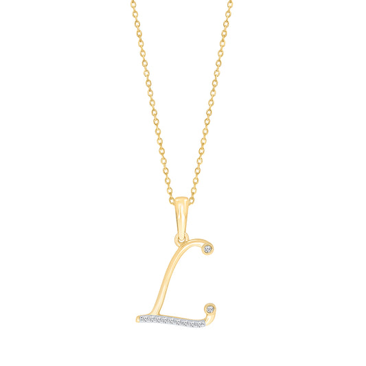 Gold necklace with diamond-accented "L" pendant.