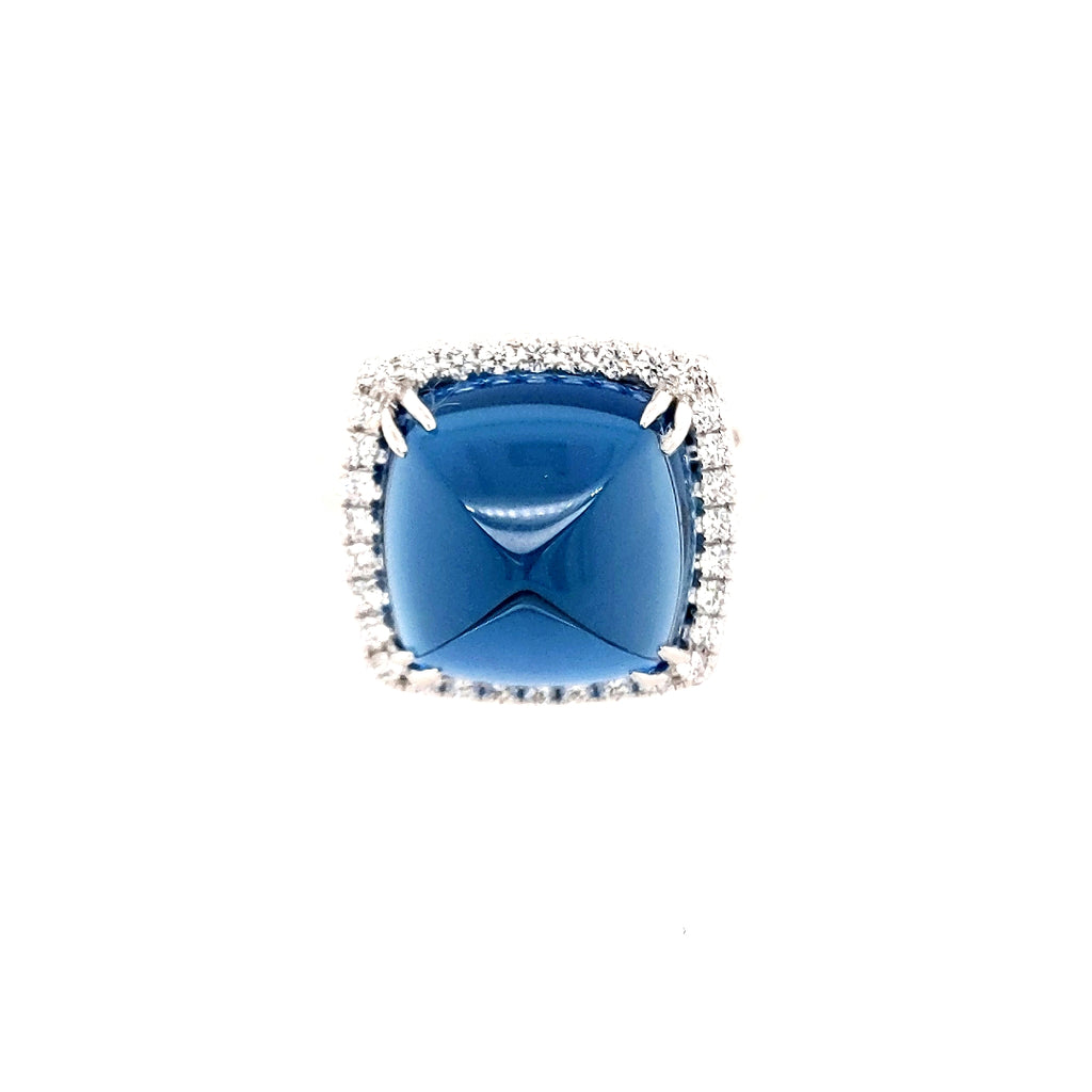Color Gemstone Ring in 14 Karat White with 1 Sugarloaf Blue Topaz 7.87ctw